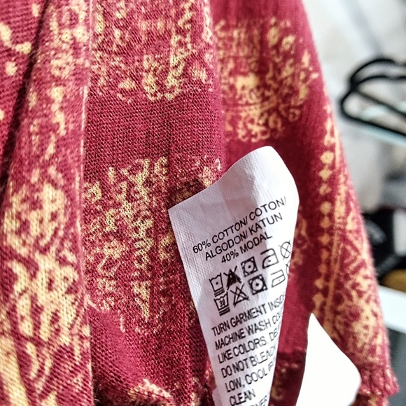 Lucky Brand Ditsy Flower Print Peasant Red Tassel Medium Blouse Top - Picture 15 of 15